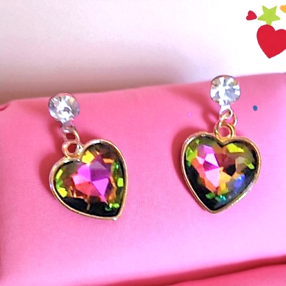 Gold Plated Multi colour crystal heart earrings - Picture 4 of 9